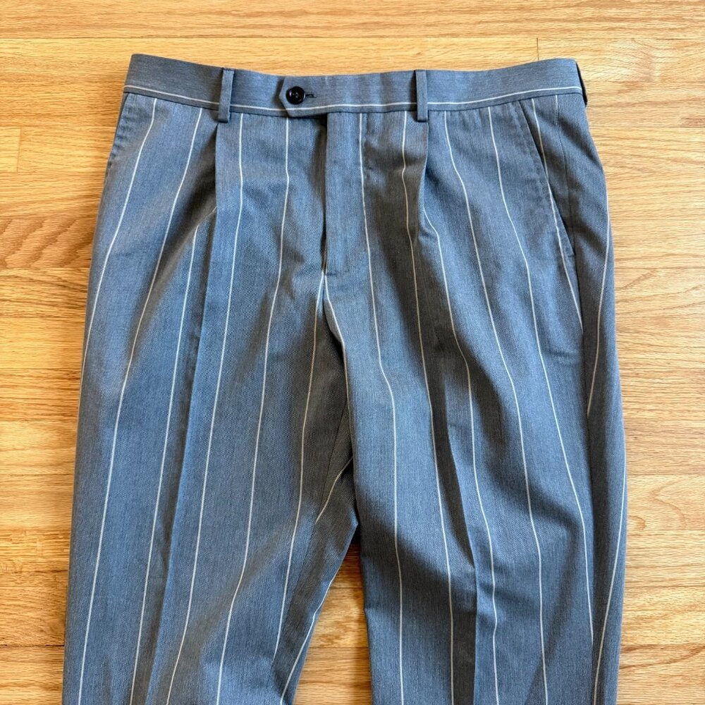 Brunello Cucinelli Pleated Chalk Stripe Wool & Cotton Trousers Size 36/36 - Picture 13 of 13